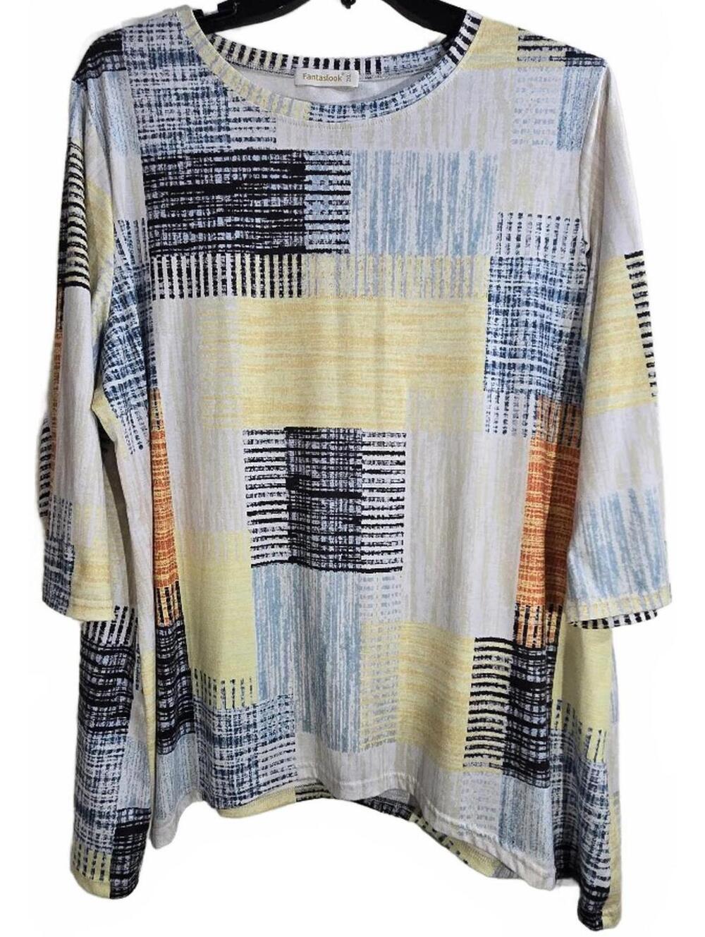 Fantaslook Abstract Long Sleeve Tunic Top Size 2XL